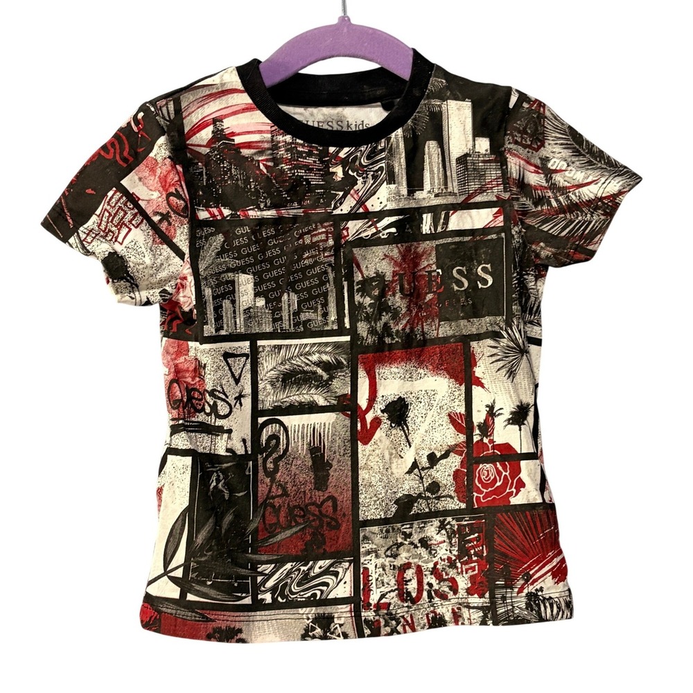 Guess Kids Boys Girls Size 2 Red Black White Graphic Collage Shirt K1201AS KAK99